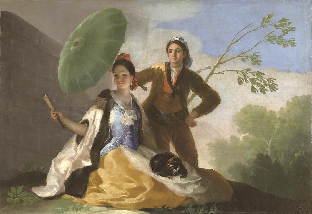 戈雅的創(chuàng)造力在他漫長的藝術生涯中始終強烈而持久。這幅《陽傘》是戈雅最浪漫美好的畫作之一。