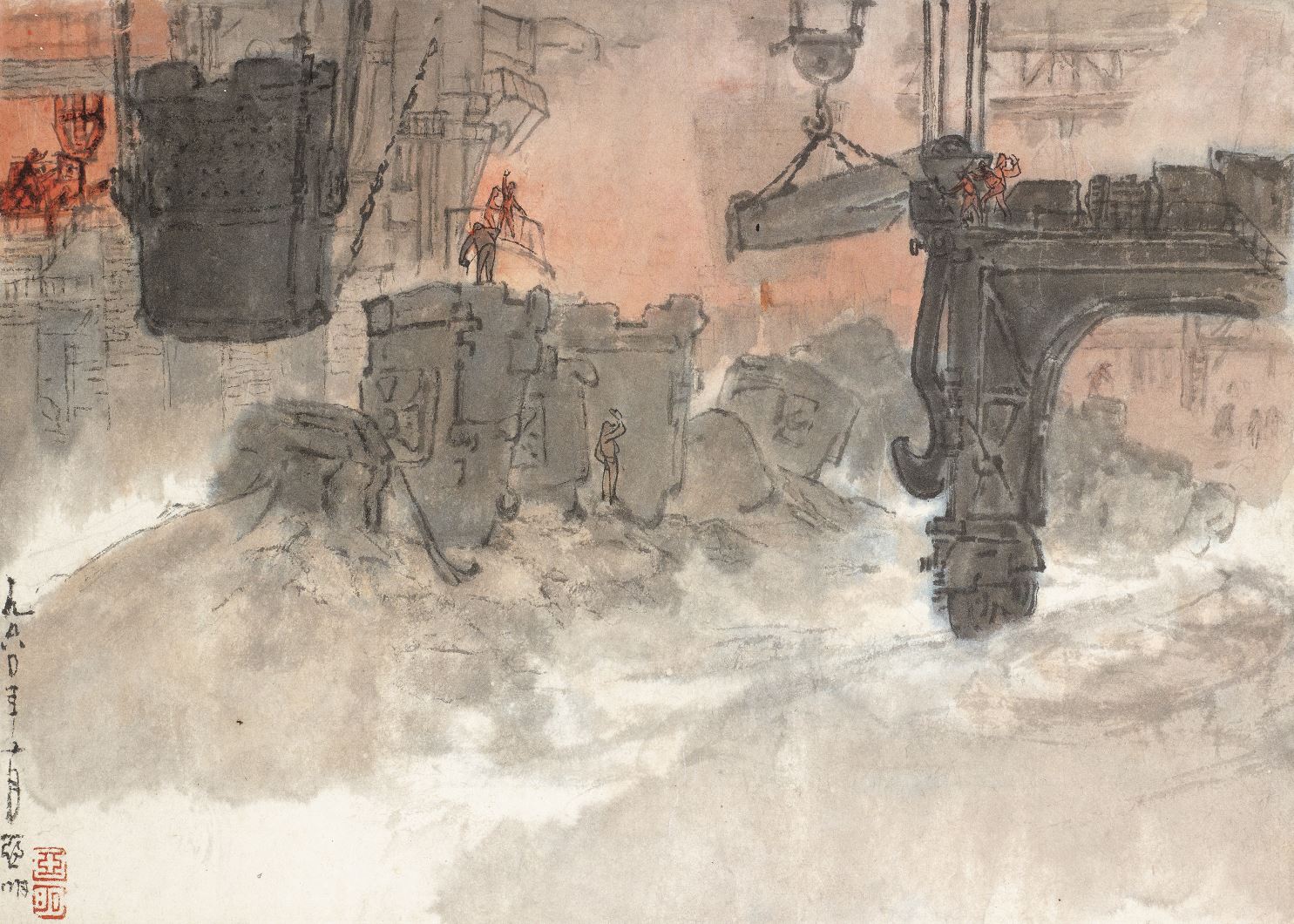 鋼鐵捃拾集（之一）亞明 28.5cm×39cm 紙本設(shè)色 1960年 私人藏