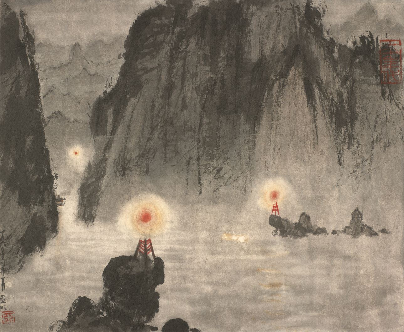 夜航 亞明 28cm×34cm 紙本設(shè)色 私人藏